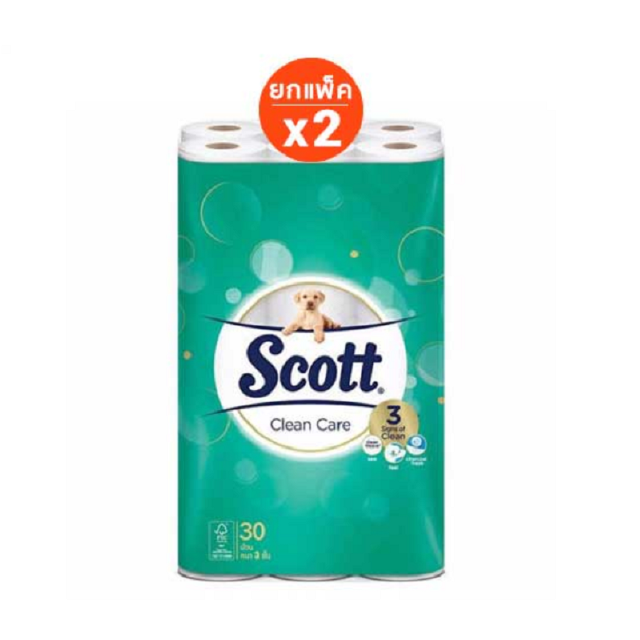 สก๊อตต์ คลีนแคร์ กระดาษชำระ หนา 3ชั้น ขนาด30 ม้วน x2แพ็ค (รวม60 ม้วน) SCOTT CLEAN CARE Toilet Tissue 3 Ply 60 Rolls