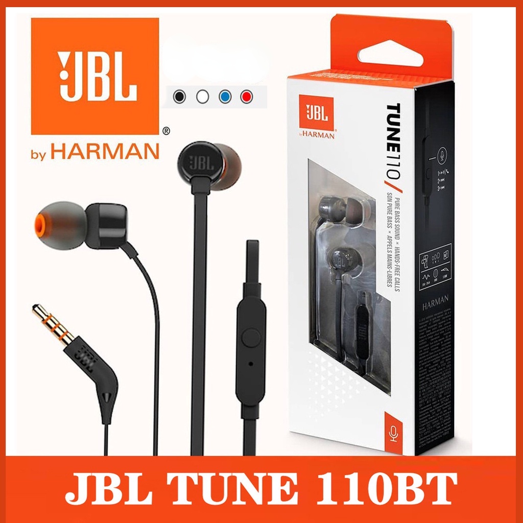 JBL T110 3.5 มม.หูฟังแบบมีสาย T110 สเตอริโอเพลงซับวูฟเฟอร์หูฟังกีฬาหูฟังพร้อมการควบคุม