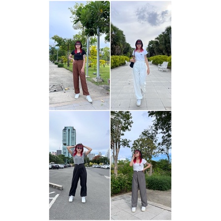 เซ็ตกางเกงขายาวและเสื้อยืดแขนสั้นคอวี ผ้าคอตตอน นุ่ม ใส่สวยทุกคน (เลือกสีเสื้อได้)
