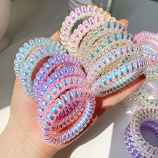 ยางรัดเกลียวสี Hologram สีสวยแวววาว เล่นแสง ยืดได้เยอะ ก่อนยืดขนาด 5.5cm. ยางรัดผม ยางมัดผม