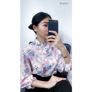 เสื้อลายดอกไม้ ผ้าชีฟองเนื้อหนา แขนพอง