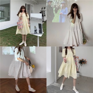 🌼 Alice long dress ชุดเดรสเเขนตุ๊กตา ระบายชั้นๆ มี2สี ขาว ครีม เนื้อผ้าชีฟองผสม มีซับใน 🌈