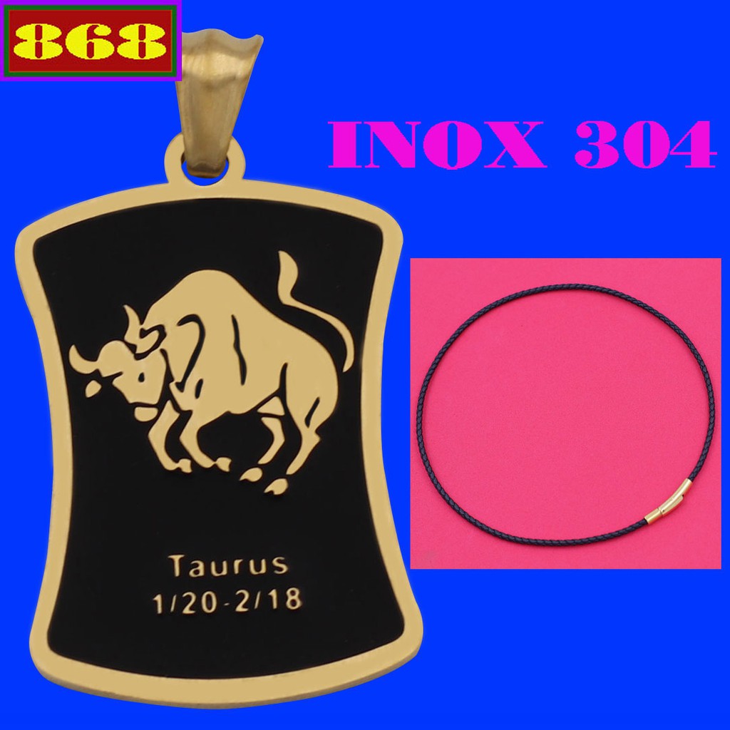 VDDECKNV สร้อยคอสายหนังสีดําสแตนเลสสีทอง Taurus - 12 ราศี