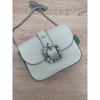 (ผ่อน0%) กระเป๋าสะพายข้าง GEMMA CROSSBODY IN COLORBLOCK (COACH C2871) SV/PALE GREEN MULTI หนังแท้ สีเขียว สายโซ่