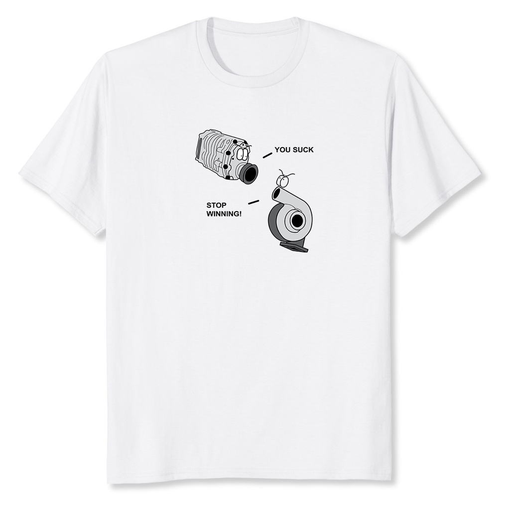 บุคลิกภาพเสื้อยืดบุรุษใหม่ล่าสุด Turbo Vs. Supercharger 100% Cotton สบาย ๆ