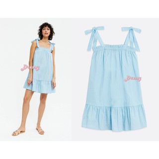 New Look Pale Blue Tie Strap Tiered Sundress