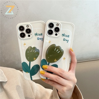 Zymello เคส OPPO A74 A3S A5 A76 A94 A96 A53 A95 F11 Pro F9 F7 F5 Reno 5 5G Reno 6 5G Reno 7 5G Reno 4 4G เคสโทรศัพท์ซิลิโคนลายดอกไม้สีเขียวสำหรับเด็กผู้หญิง