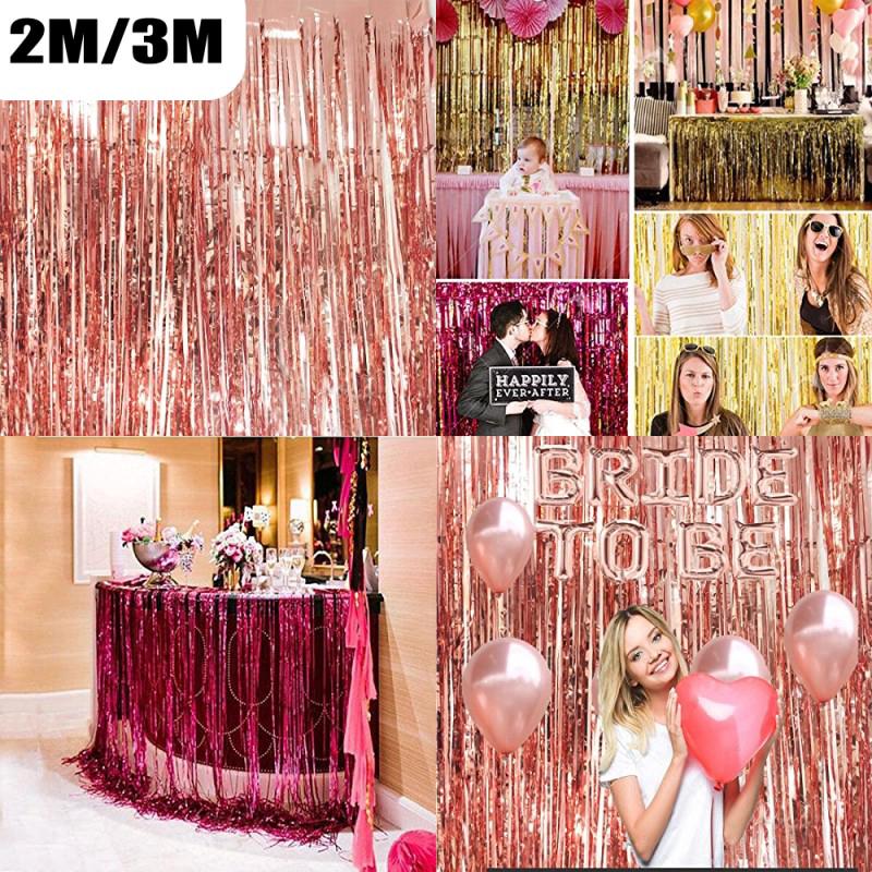 Metallic Foil Fringe Rain Curtain Tinsel ม่านฟอยล์สำหรับตกแต่งประตูบ้าน 2/3 เมตร Party Wedding Home festival Decoration