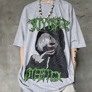 ย้อนยุคฤดูร้อนโตเกียวปอบเสื้อยืดผู้หญิงฮาราจูกุ Streetwear การ์ตูน Kaneki เคนพิมพ์ O- คอหลวมเสื้อยืดท็อปส์เสื้อยืดS-5XL