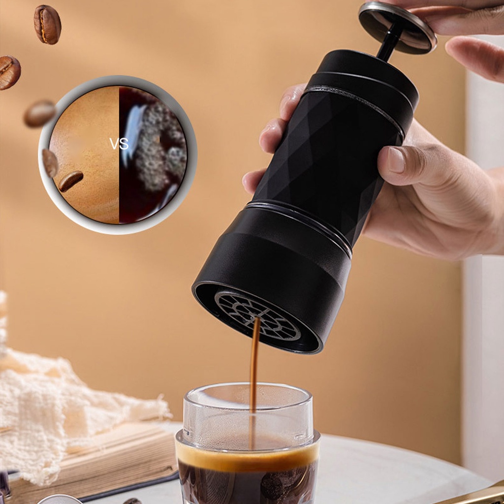 เครื่องบดกาแฟ/ เครื่องชงกาแฟแคปซูล แบบมือกด ขนาดเล็ก แบบพกพา สําหรับรถยนต์กลางแจ้ง