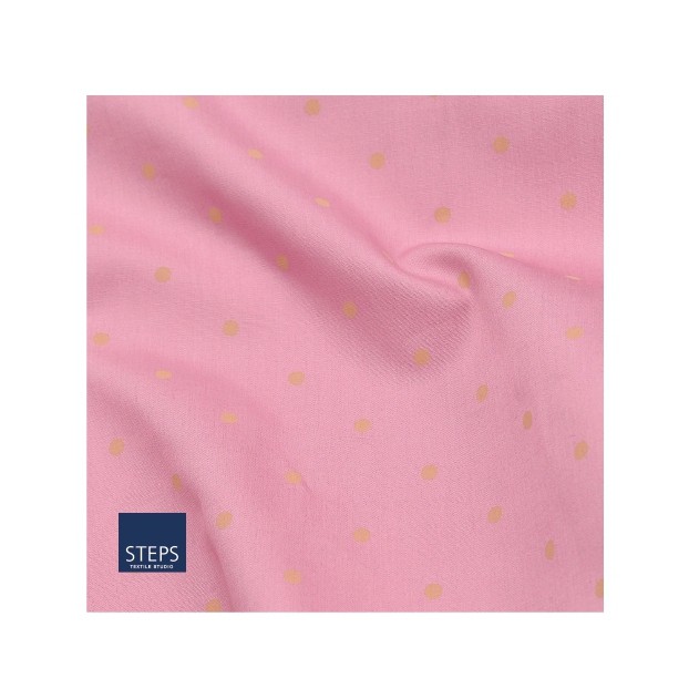 ผ้าคอตตอน100 พิมพ์ลายจุดสีชมพูเหลืองST-PT528