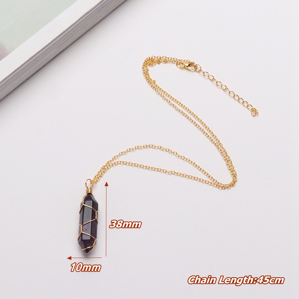 Layor สร้อยคอ จี้หินคริสตัล ทรงกระบอก หกเหลี่ยม ประดับทราย สีฟ้า|หินอเมทิสต์ธรรมชาติ เครื่องประดับแฟชั่น ของขวัญสําหรับผู้หญิง และผู้ชาย