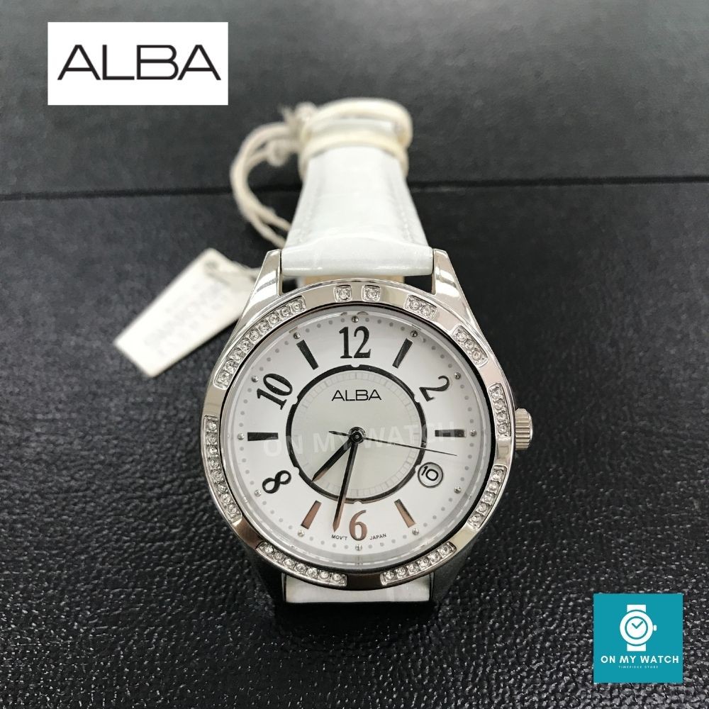 นาฬิกาข้อมือผู้หญิง ALBA รุ่น VX42-X341 สายหนังขาว