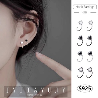 JYJIAYUJY 100% Sterling Silver S925 Hook Earrings 7/11MM Round Zirconia White Black Fashion Casual Elegant Daily Trendy Women Birthday Hypoallergenic Fine Jewelry Gift E688