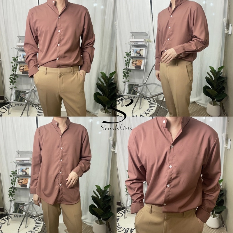 [ส่งทันที กทม.1 วัน] S6: เสื้อเชิ้ตคอจีนแขนยาว สีพื้น พร้อมส่ง ไซซ์ M L XL XXL ผ้านิ่มใส่สบายไม่ร้อน รูปที่ 6