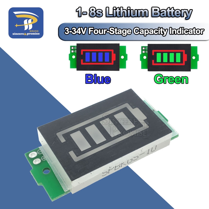 โมดูลทดสอบความจุแบตเตอรี่ลิเธียม 1/2/3/4/5/6/7/8S หน้าจอสีฟ้า สีเขียว 3.7V Li-ion