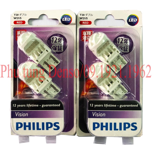 Philips T20 W21/5 หลอดไฟ Led พร้อมผมสีแดง 2 เส้น สําหรับรถยนต์และรถจักรยานยนต์
