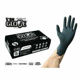 IM GLOVE BLACK ถุงมือยาง สังเคราะห์ ไม่มีแป้ง สีดำ แบบถุงซิป 50 ชิ้นและแบบกล่อง 100 ชิ้น