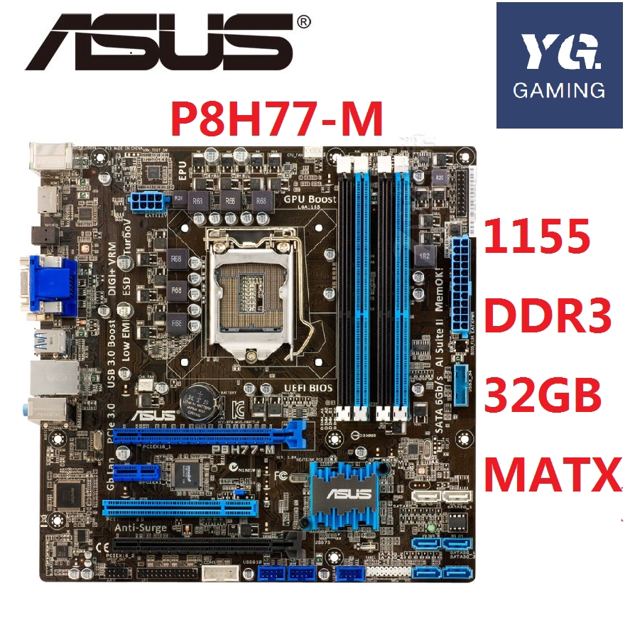 ASUS P8H77-M LGA 1155 DDR3 สําหรับ I3 I5 I7 cpu 32GB USB2.0 USB3.0 H77 ใช้เมนบอร์ดเดสก์ท็อป