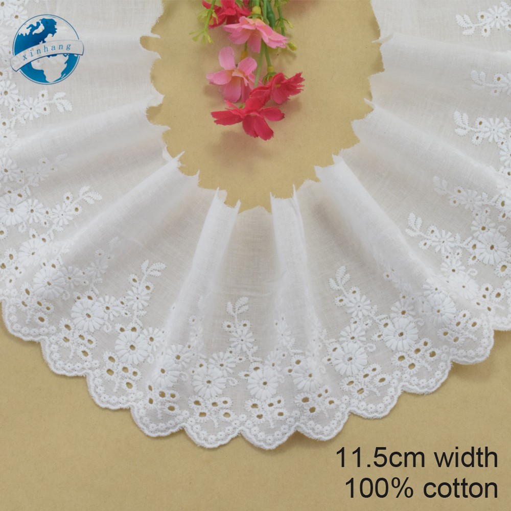 กว้าง 11.5 ซม.ผ้าฝ้าย 100% ขอบลูกไม้เย็บปักถักร้อยลูกไม้ diy trims มินิเดรสลูกไม้ริบบิ้น garment อุปกรณ์เสริม 3247