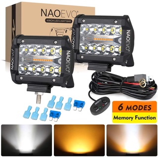 NAO 4inch LED Bar Runinng Light Strobe Work Lamp 12V 24V Dual Color 6 Modes Bulb For Offroad Car 4x4 Accessories ATV Tru