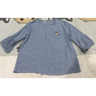 เสื้อผ้าชีฟอง แขนระบาย สีฟ้า