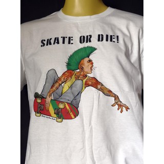 เสื้อนำเข้า Skate or Die! Punk Tattoo Mohawk Skateboard Surfskate Surf Skate Ska Hardcore Punk Rock Retro Style Vintage