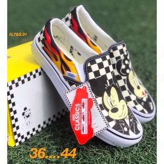 Vans slip on mickey&amp;minnie รองเท้าผ้าใบแบบสวมพร้อมกล่อง