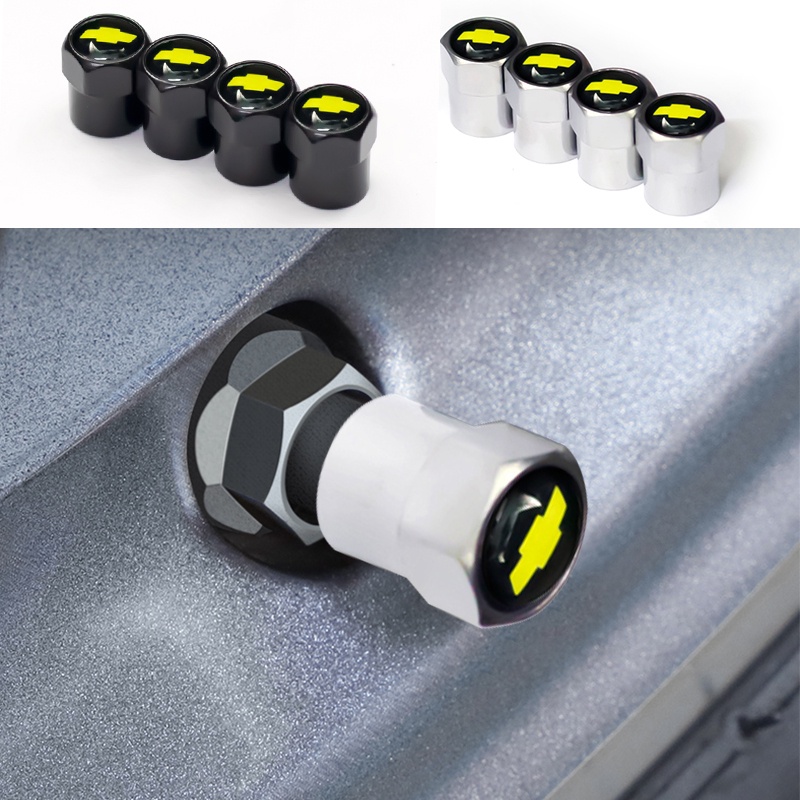 ฝาครอบวาล์วล้อรถยนต์ แบบสกรู โลหะผสม สีเงิน และสีดํา สําหรับ Chevrolet Captiva Colorado Cruze Spark Malibu Trax Aveo 4 ชิ้น ต่อชุด