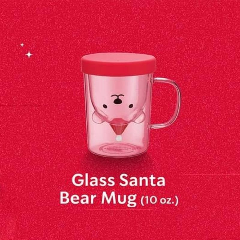 Starbucks Glass Santa Bear Mug 10 oz Christmas Collection 2021 แก้ว​ Barista Bear ของขวัญ​คริสต์มาส​ ของขวัญ​ปีใหม่​