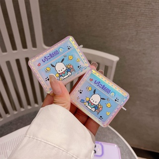 เคสหูฟังบลูทูธไร้สาย ลายการ์ตูน Pochacco Blu-ray ไล่โทนสี พร้อมตะขอ สําหรับ Air Pods 1 2 Airpods pro Air Pods 3