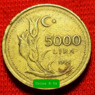 เหรียญต่างประเทศ ตุรกี สีทอง ปี 1995 ชนิด 5,000 Lira ขนาด 19.5 มม. ผ่านใช้น่าสะสม