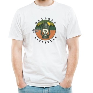 เสื้อยืดสีขาว ลายแคมป์ปิ้ง Camping ใส่เที่ยว ออกแคมป์ Cotton Premium