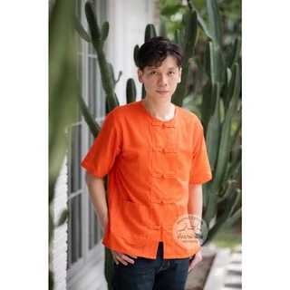 เสื้อพื้นเมืองเสื้อผ้าฝ้ายคอกลมกระดุม5เม็ด