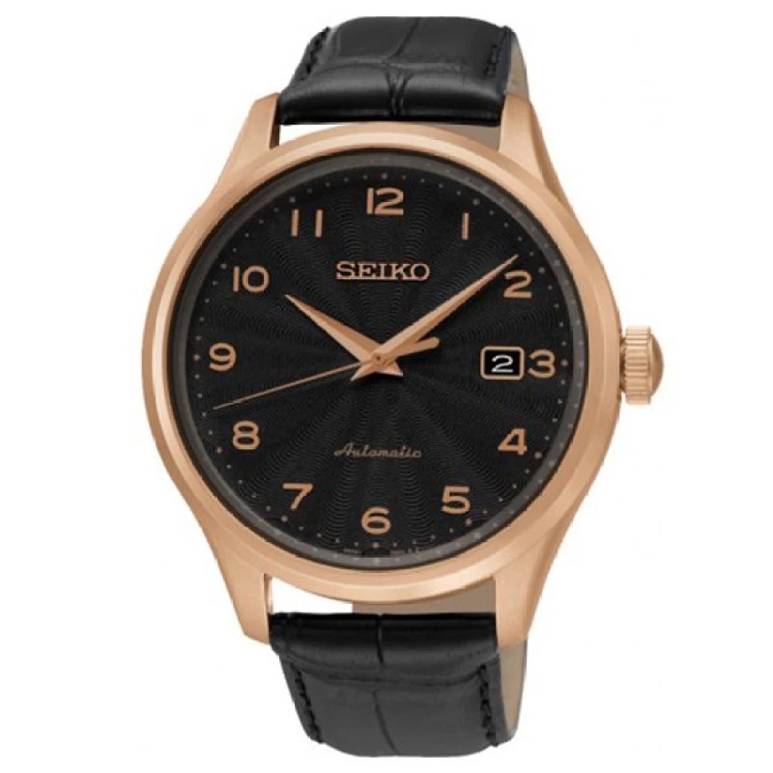 SEIKO Automatic นาฬิกาข้อมือผู้ชาย สีPinkgold/สีดำ สายหนัง รุ่น SRP706K1