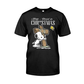 ใส่เดินทางบางKeep Christ In Christmas Snoopy Funny men T-Shirt casual cotton Comfortable O neck tee black 80