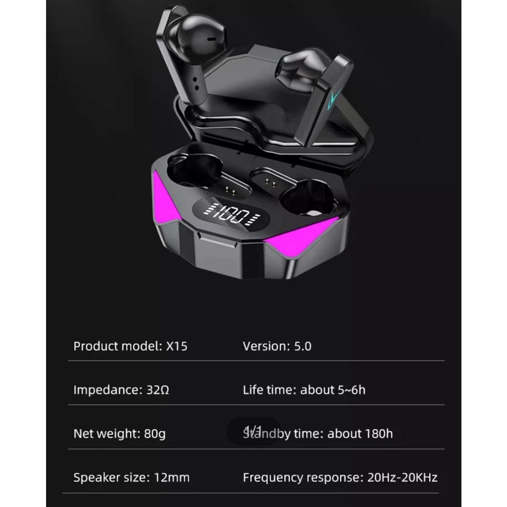บลูทูธ 5.1 TWS X15 หูฟังสเตอริโอแบบ Latency ต่ำหูฟังเกมฟังสลับโหมดเกม Audio-Visual Mode