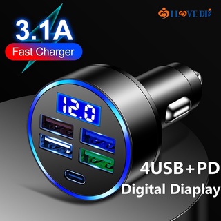 1 ชิ้น 4 พอร์ต USB ABS ป้องกันรอยขีดข่วน เครื่องชาร์จโทรศัพท์มือถือรถยนต์ / อะแดปเตอร์ชาร์จในรถยนต์ จอแสดงผลดิจิตอล แบบพกพา / ตัวแปลงการชาร์จยานพาหนะ ที่ทนทาน อเนกประสงค์