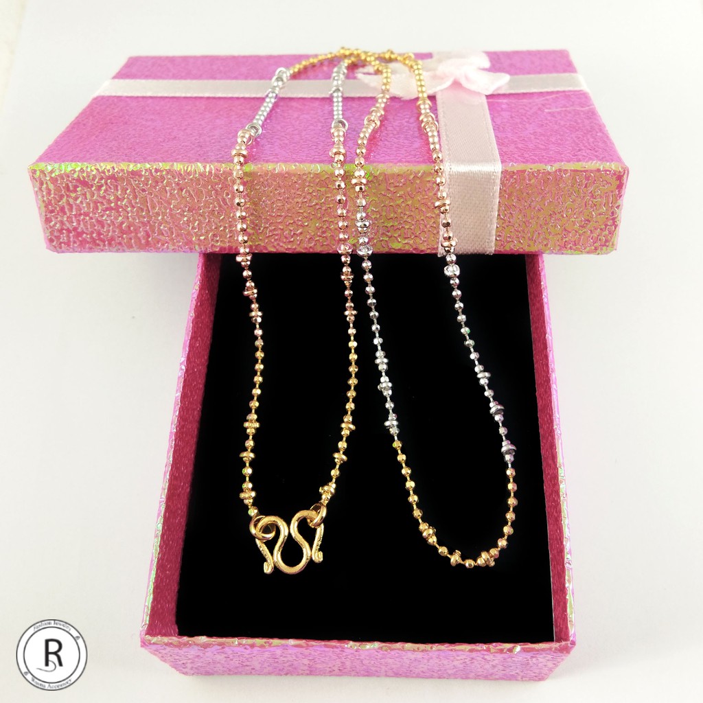 สร้อยคอสามกษัตริย์ รุ่น NL006-GWP สร้อยคอเปล่า สร้อยคอลายไข่ปลาคั่นสามเม็ด