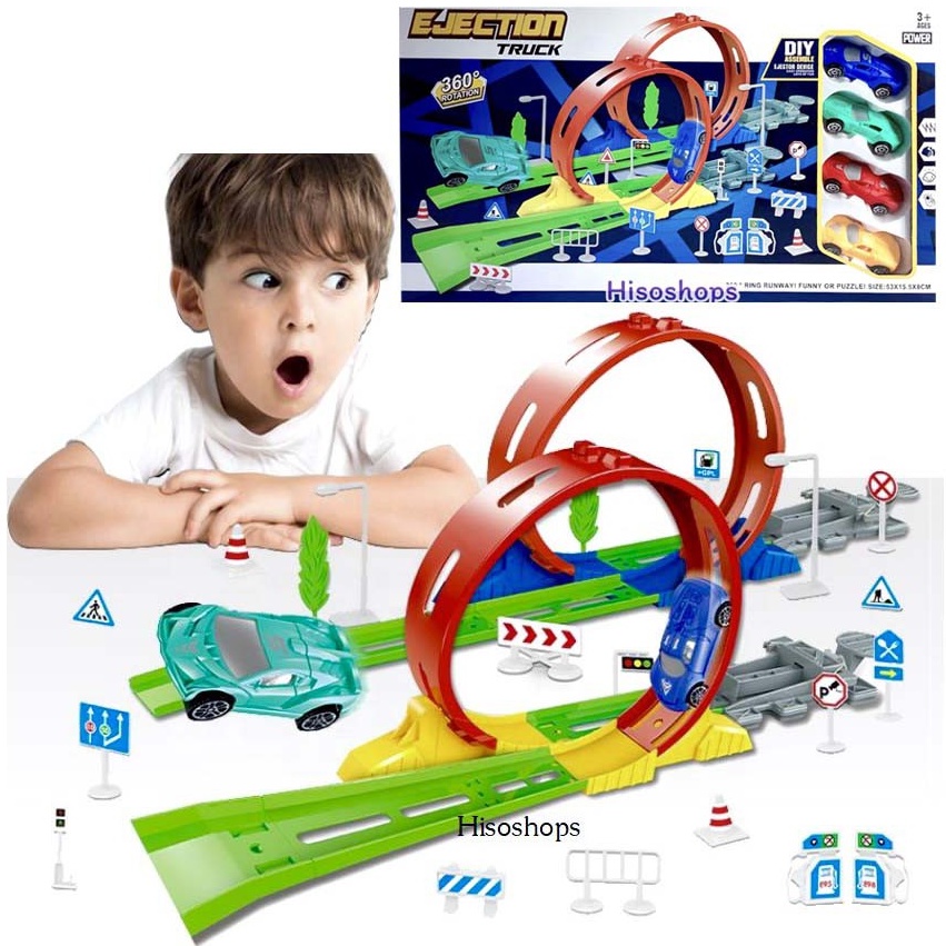 รางรถตีลังกาEJECTION TRUCK 360 ํ TURN DIY ASSEMBLE รางรถแข่ง Hot wheels รางรถแข่ง รถตีลังการางคู่ พร