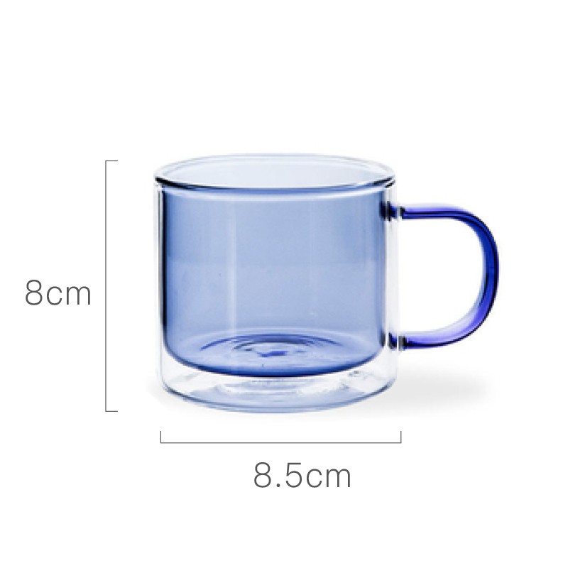 ถ้วยน้ําบ้าน 250ml แก้วทรงกระบอกโปร่งใสถ้วยกาแฟสี Simple Double-Layer ถ้วยแก้ว Borosilicate สูงพร้อมที่จับถ้วยกาแฟถ้วยชาในครัวเรือน Simple Milk Water Cup