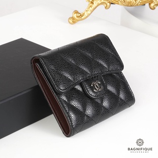 CHANEL TRI FOLD SHORT WALLET BLACK CAVIAR SHW