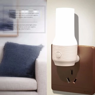 ไฟติดห้องนอน โคมไฟ LED โคมไฟหัวนอน แบบเสียบปลั๊ก ประหยัดพลังงาน ปรับแสงได้ 2 สี สีขาว สีเหลืองนวล