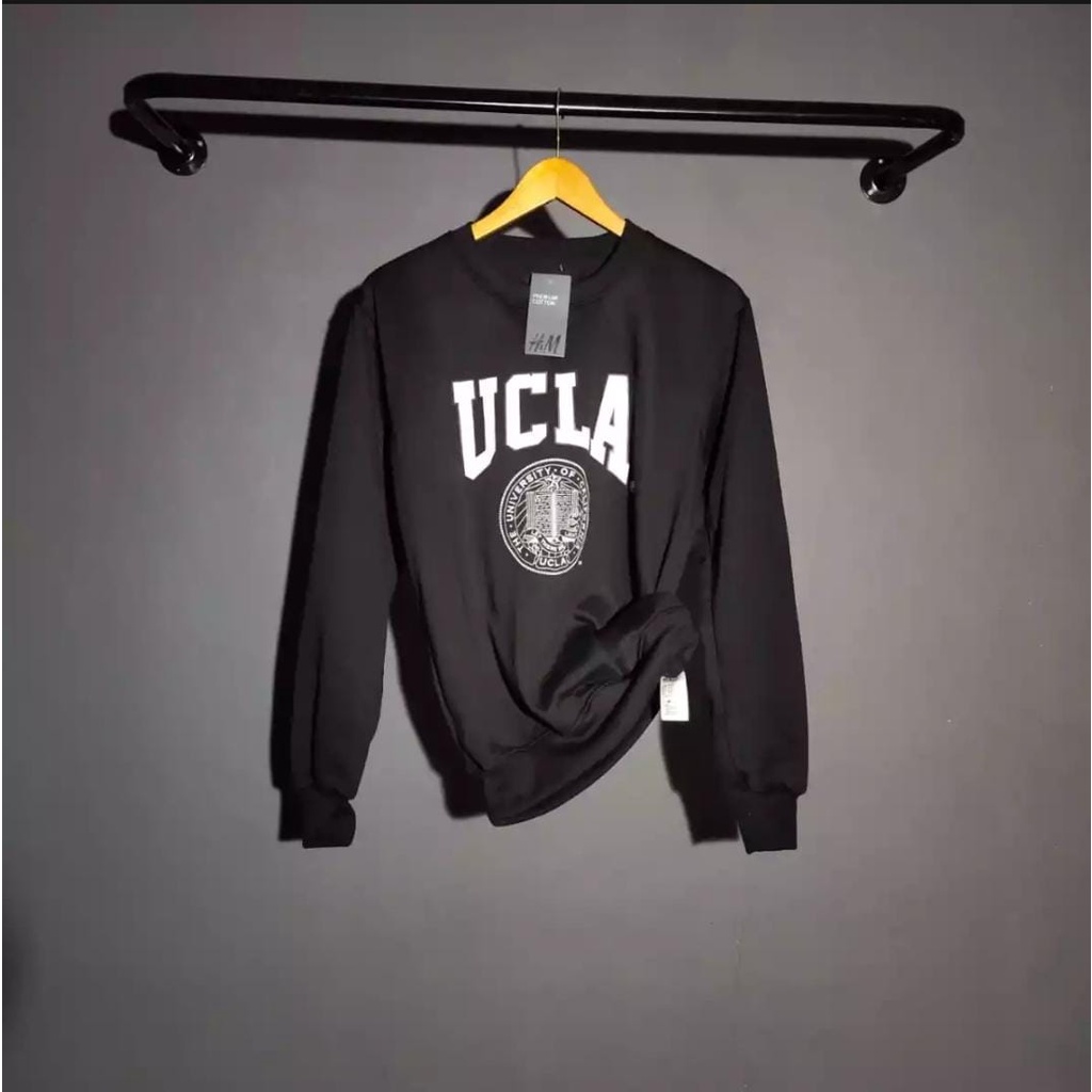 UCLA BASIS CREWNEK เสื้อสเวตเตอร์สีดําสําหรับผู้ชายและผู้หญิงระดับพรีเมียม