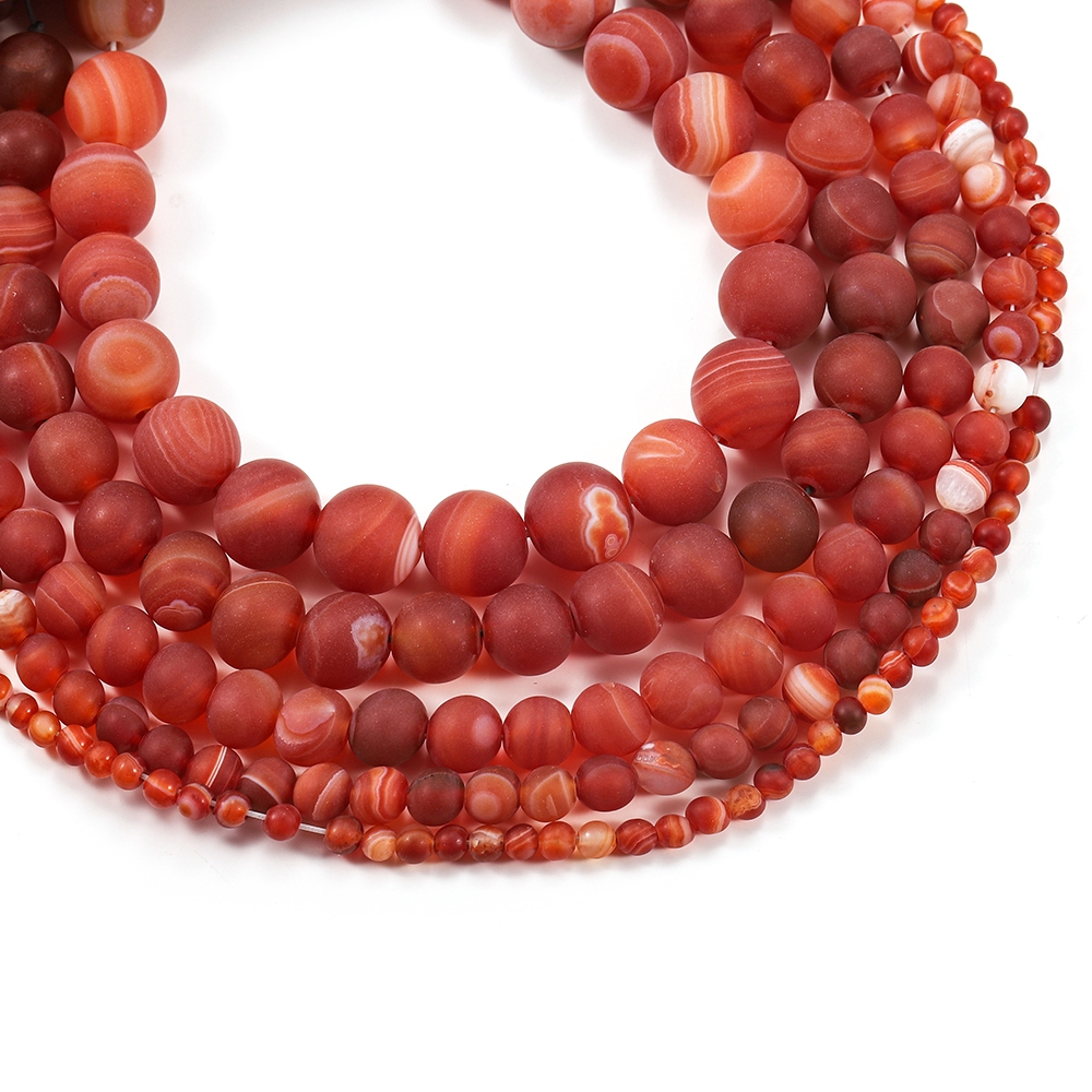 ลูกปัดกลมอาเกตแถบหินธรรมชาติ St.kunkka - Red Matte (1Strand/Lot 4 x 6 x 8 x 10 x 12mm)