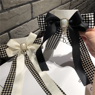 3D Large Bow Ribbon Hairpins Multi-layered Houndstooth Grid headdress Pearl Pendant Hairpin