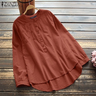 Zanzea แฟชั่นสตรีเสื้อเชิ้ตผ้าฝ้ายคอตั้งปักลายดอกไม้สไตล์วินเทจ