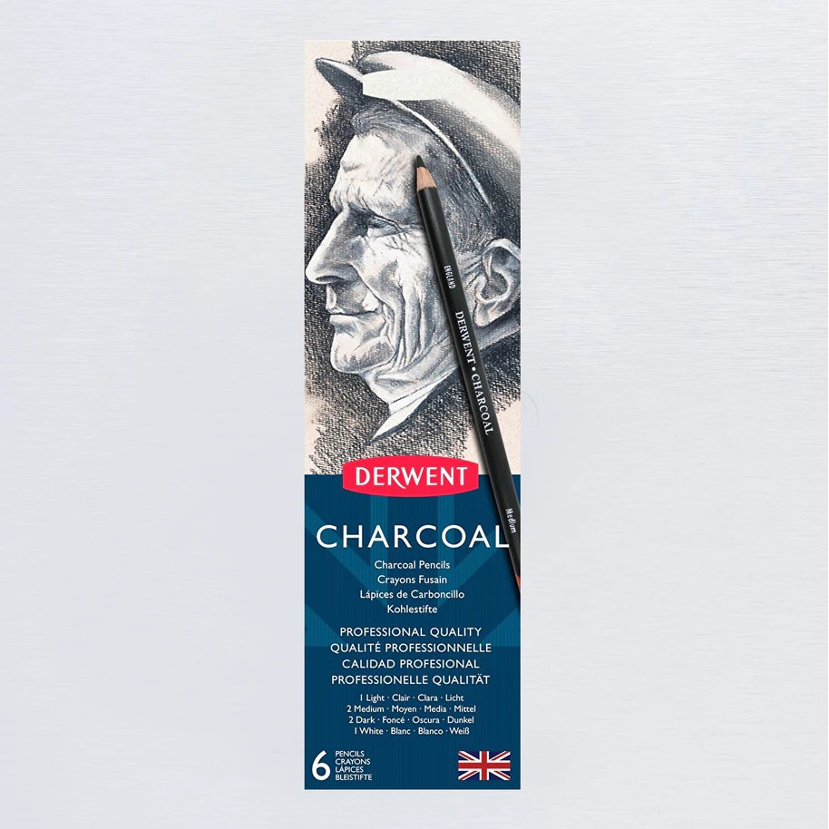 (Pre order 3-5วัน) Derwent : Charcoal Pencil : Tin Set of 6 ดินสอไม้พรีเมี่ยม   ชุด 6 แท่ง