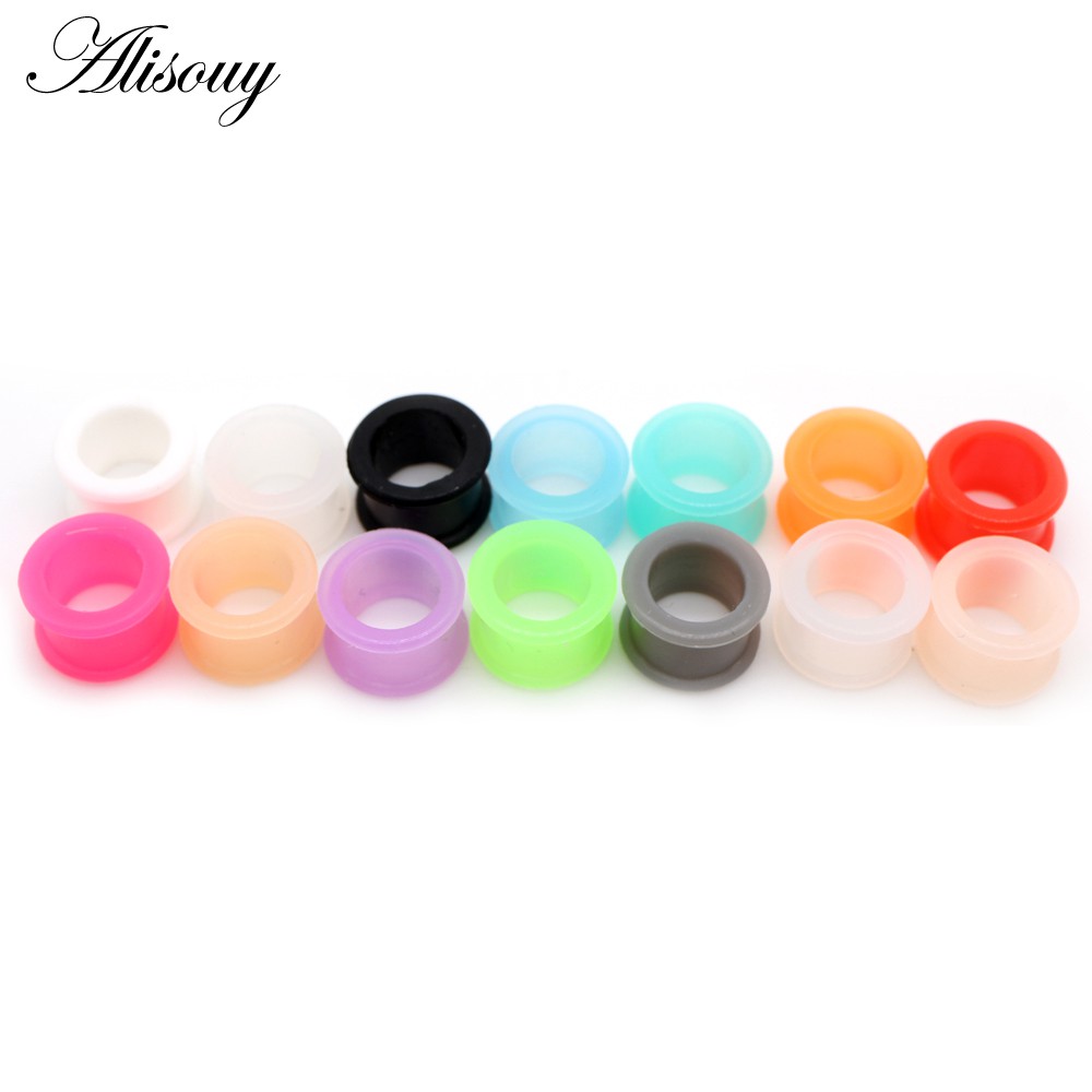 Alisouy 1 คู่หูปลั๊กคุณภาพสูงเจาะซิลิโคนบางยืดหยุ่น Body Jewlery วัด 3-25 มม.อุโมงค์ผิวปลั๊กผิว Hollow หูปลั๊ก
