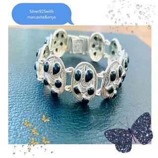 Marcasite Jewelry Bracelet-ONYX #สร้อยข้อมือเงินแท้ประดับมาร์คาไซท์และออร์นิค#